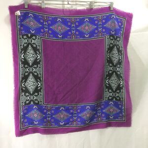 Vintage 1970s Glentex Made In Japan Acrylic 31" Square Scarf Purple Black Fringe